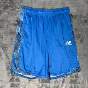 New Balance Lacrosse Mens Blue Athletic Shorts Geometric Side Print Size Medium